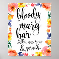 Bloody Mary Bar Floral Wasserfarbe 8x10 Zeichen