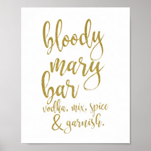 Bloody Mary Bar Gold Glitter 8x10 Hochzeitsschild Poster