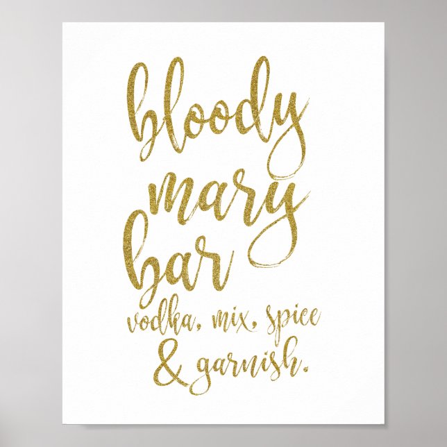 Bloody Mary Bar Gold Glitzer 8x10 Wedding Sign Poster (Vorne)