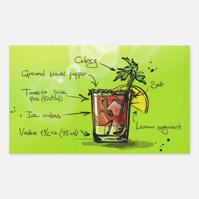 Bloody Mary Recipe Rechteckiger Aufkleber (Vorderseite)