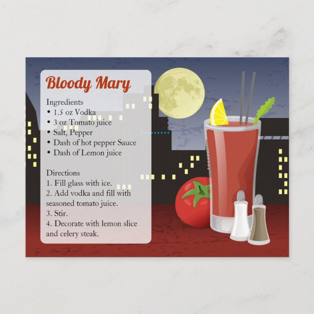 Bloody- Maryrezept-Karte Postkarte (Vorderseite)