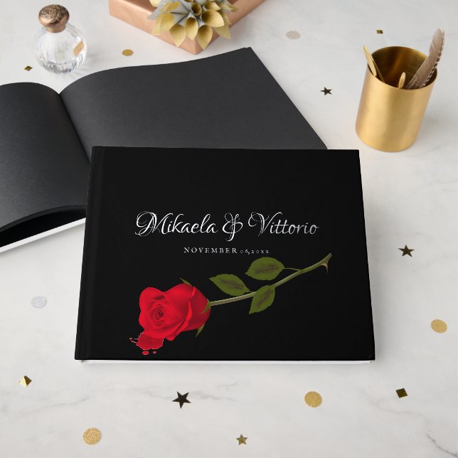 Bloody Rose Elegante Black Gothic Wedding Gästebuch (Vorderseite offen)