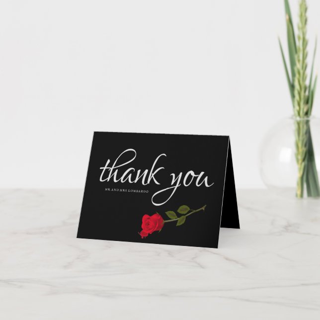 Bloody Rose Elegantes Black Gothic Wedding Foto Dankeskarte (Vorderseite)