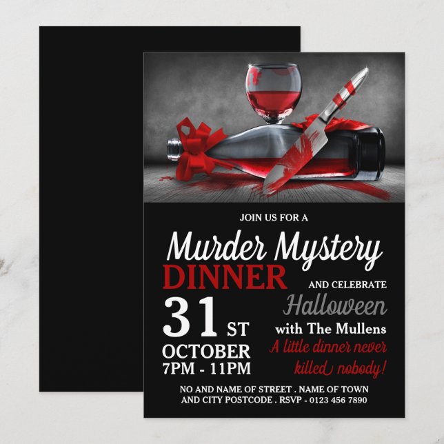 Bloody Scene, Murder Mystery Halloween Abendessen Einladung (Vorne/Hinten)