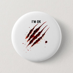 Bloody Shirt Ich bin Ok Blood Spritzer Ripped Funn Button
