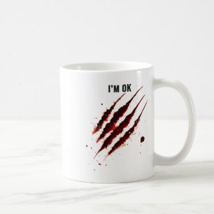Bloody Shirt Ich bin Ok Blood Spritzer Ripped Funn Kaffeetasse