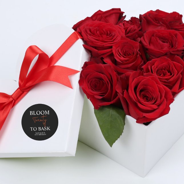 Bloom 20 zu bitten I Black Adult Birthday Party Runder Aufkleber (Von Creator hochgeladen)