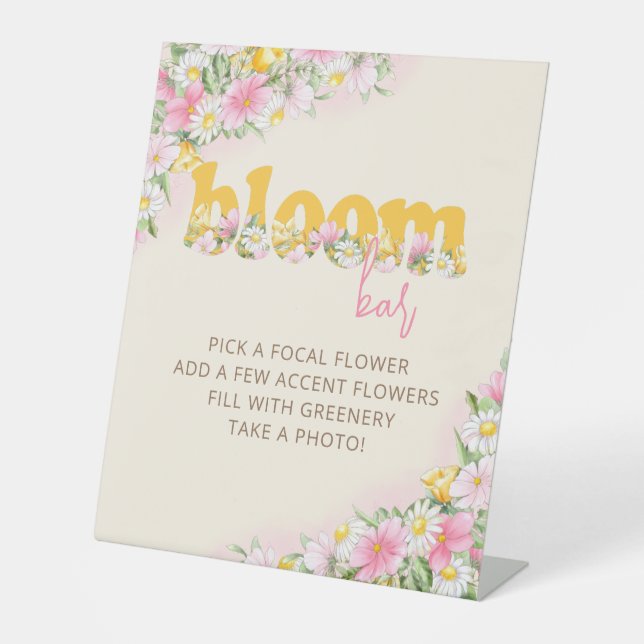 Bloom Bar Bouquet Mustard & Pink Wildblume Sockelschild (Vorderseite)