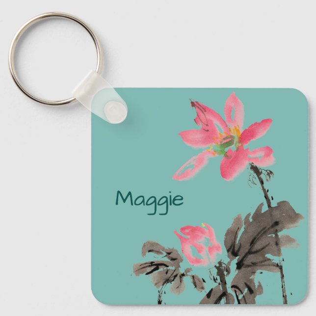 Bloom-Blume Positives Zitat Personalisierter Name  Schlüsselanhänger (Vorderseite)