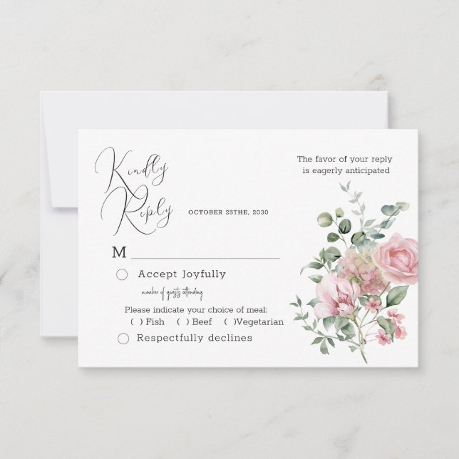Bloom Blush Peony Wedding RSVP Card (Vorderseite)