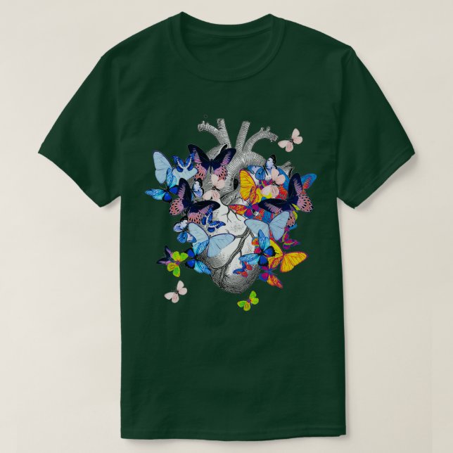 Bloom Butterflies Herz menschliche Anatomie T-Shirt (Design vorne)