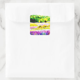Bloom Floral Lavendel Wasserfarben Kunst Quadratischer Aufkleber