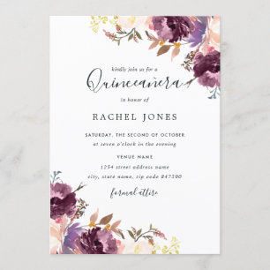 Bloom Floral Lila Watercolor Quinceanera Einladung