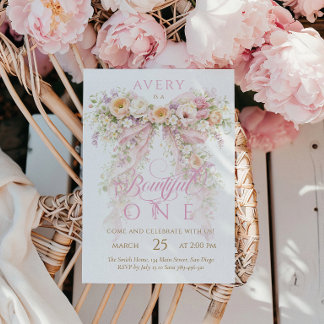Bloom Florales Schleifen Mädchen Erste Geburtstag Einladung
