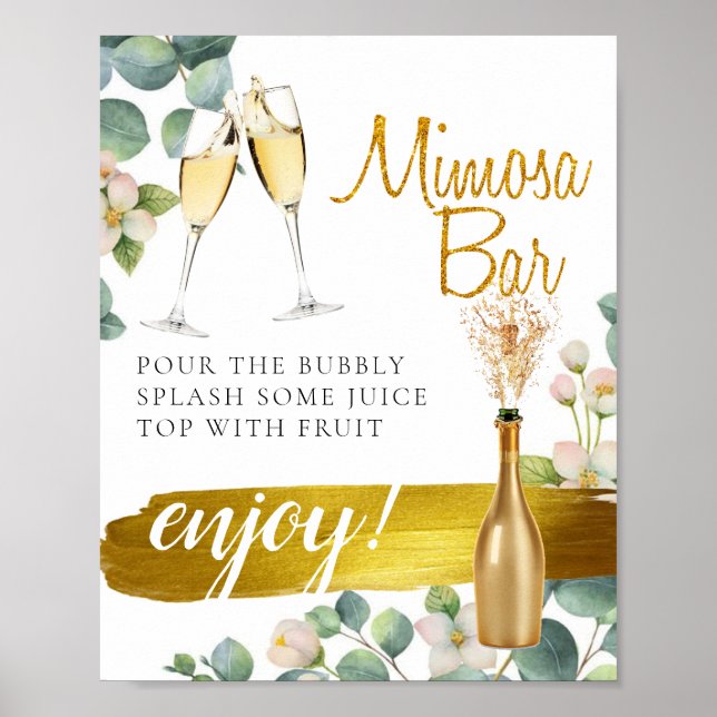 Bloom Greenery Bridal Brunch Mimosa Bar Sign Poster (Vorne)