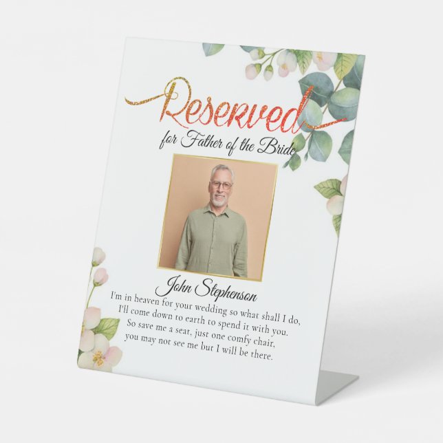 Bloom Greenery Rettete ein Foto für Hochzeiten Sockelschild (Vorderseite)