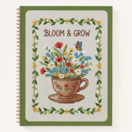 Bloom & Grow Embroidered Teacup Floral Journal Notizbuch