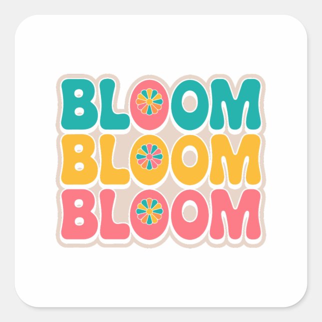 Bloom Spring Vibes - Niedlich & farbenfroh Lettern Quadratischer Aufkleber (Vorderseite)