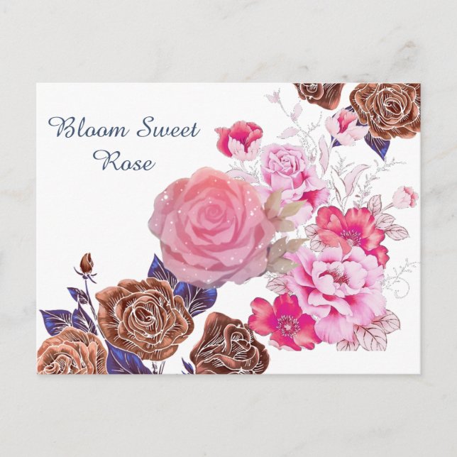 Bloom Sweet Rose Postkarte (Vorderseite)