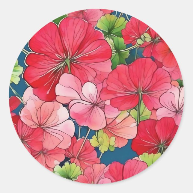 Bloom Watercolor Geranium Runder Aufkleber (Vorderseite)