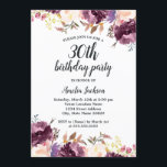 Bloom Watercolor Lila Floral 30. Geburtstag Party Einladung<br><div class="desc">Hübscher Blumengeburtstag Einladungen im Kleinen Bayleigh Store!</div>