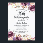 Bloom Watercolor Lila Floral 30. Geburtstag Party Einladung<br><div class="desc">Hübscher Blumengeburtstag Einladungen im Kleinen Bayleigh Store!</div>