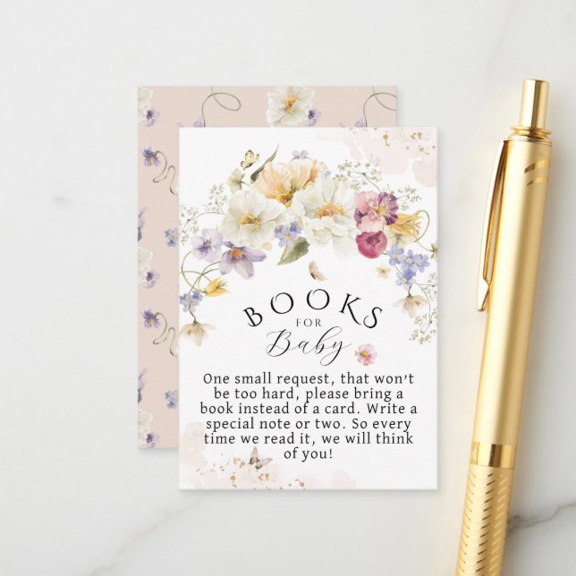 Bloom Wildblume Rustic Baby Shower Books for Baby Begleitkarte (Vorderseite/Rückseite Beispiel)