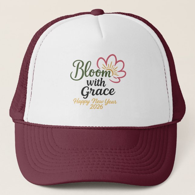 Bloom with Grace Hat | Happy New Year 2026 Truckerkappe (Vorderseite)