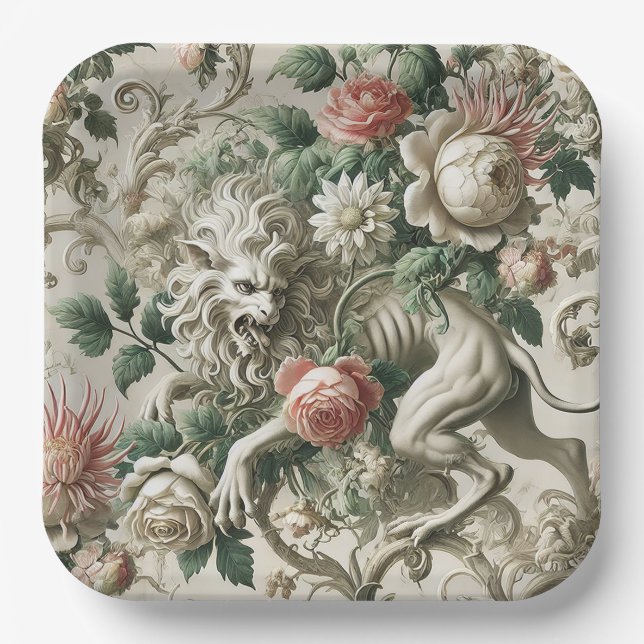 Bloombound Sentinel – Gothic Floral Design Pappteller (Vorderseite)