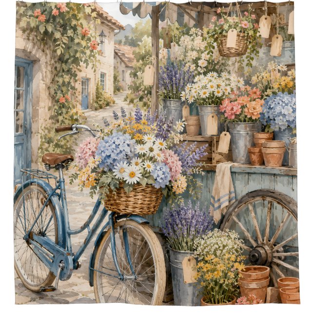 Bloomcore-Blumenmarkt-Fahrrad Duschvorhang (Vorderseite)
