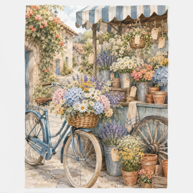 Bloomcore-Blumenmarkt-Fahrrad Fleecedecke (Vorderseite)