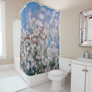 Blooming Almond Tree Pointillism Artwork Duschvorhang