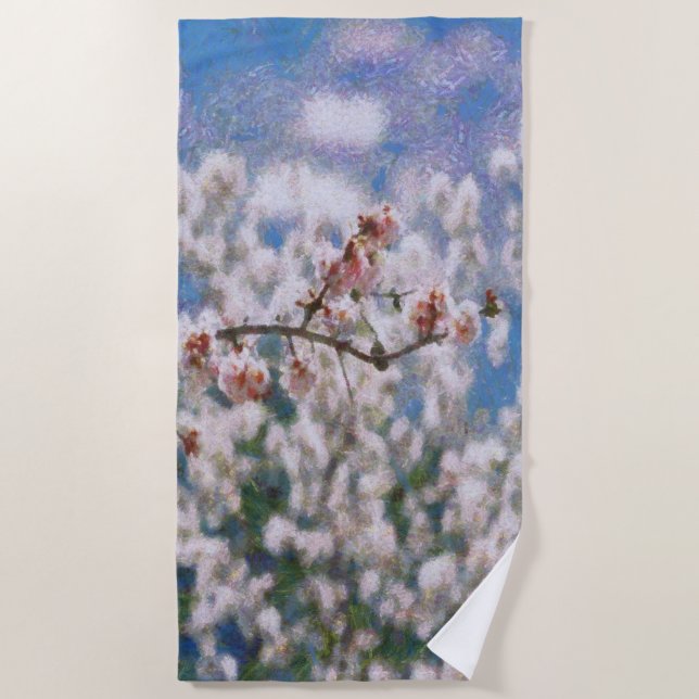 Blooming Almond Tree Pointillism Artwork Strandtuch (Vorderseite)