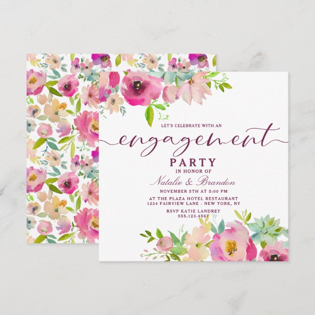 Blooming Chic Blush Floral Engagement Party Square Einladung (Vorne/Hinten)