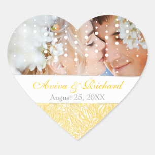 Blooming Dahlia Yellow Iris Wedding Herz-Aufkleber