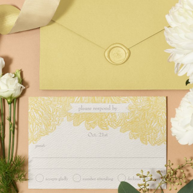 Blooming Dahlia Yellow Iris Wedding RSVP Karte (Von Creator hochgeladen)