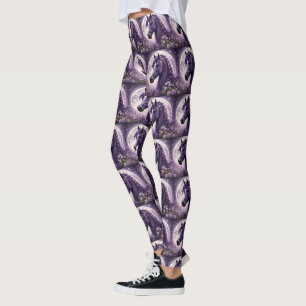 "Blooming Dreams: The Lila Floral Fantasy Horses" Leggings