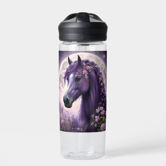 "Blooming Dreams: The Lila Floral Fantasy Horses" Trinkflasche (Vorderseite)