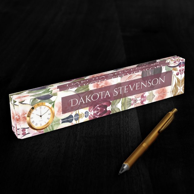 Blooming Figs | Elegante Aquarellblume und Name Namensplakette (Von Creator hochgeladen)