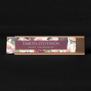 Blooming Figs   Elegante Aquarellblume und Name Schreibtischnamensplakette