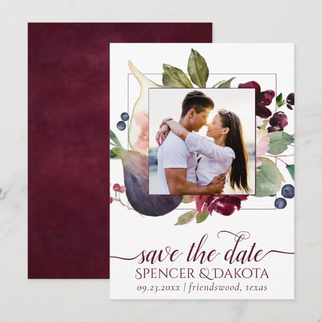 Blooming Figs | Moody Rustic Elegante Floral Foto Save The Date (Vorne/Hinten)