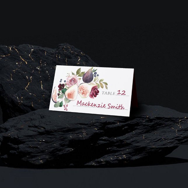 Blooming Figs | Moody Rustic Fruit Elegant Blossom Platzkarte (Von Creator hochgeladen)