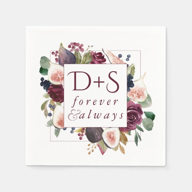 Blooming Figs | Moody Rustic Monogram Wreath Serviette (Vorderseite)