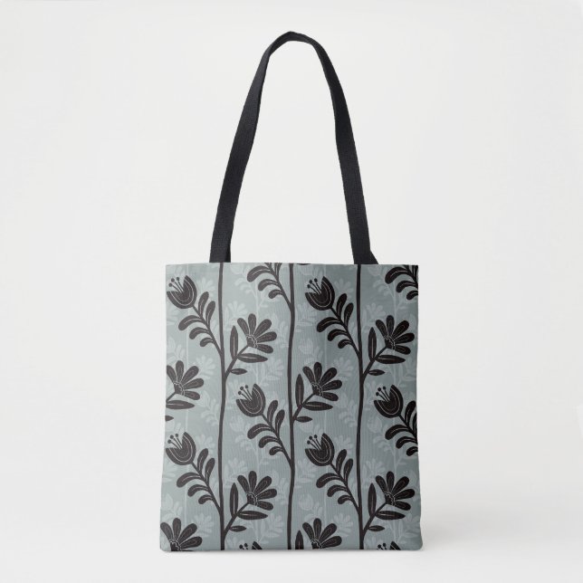 Blooming Floral Silhouette L black flowers Tasche (Vorderseite)
