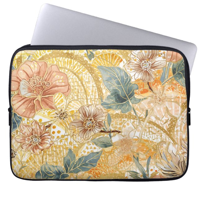  Blooming Flowers and Yellow Peach Design Art Laptopschutzhülle (Vorderseite)