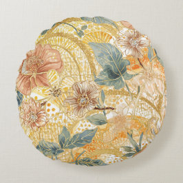 Blooming Flowers and Yellow Peach Design Art Rundes Kissen