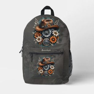 Blooming Gears: Steampunk Cowboy Stil. Bedruckter Rucksack