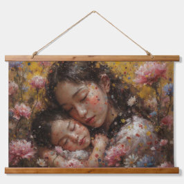 Blooming Hug – Mother & Child Floral Tapestry Wandteppich Mit Holzrahmen