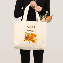  BLOOMING IN NJ, MARIGOLD FLORAL CANVAS TOTE  JUMBO STOFFBEUTEL