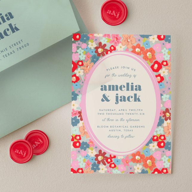 Blooming Joy Bold Bright Floral Garden Wedding Acryleinladungen (Blooming Joy Bold Bright Floral Garden Wedding Acrylic Invitations)